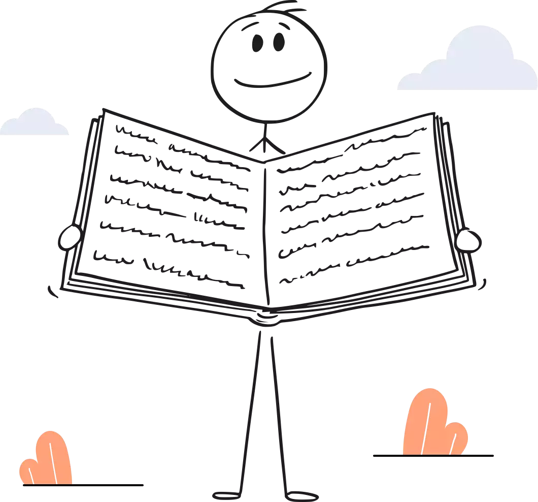 Illustration d'un personnage avec un grand livre